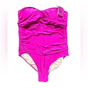 KONA SOL women’s hot pink plus size 20 one piece strapless swimsuit NWT